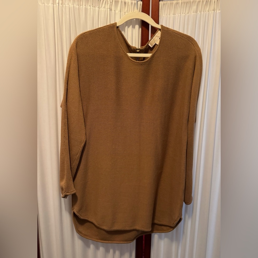 Michael Kors Camel Color Knit Sweater with Gold Back Zip, Size M